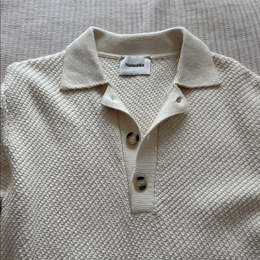 Nanushka Tallis Cream Textured Polo Shirt